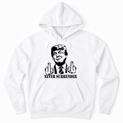 Trump Mug Shot Trump MugShot Never Surrender Hoodie