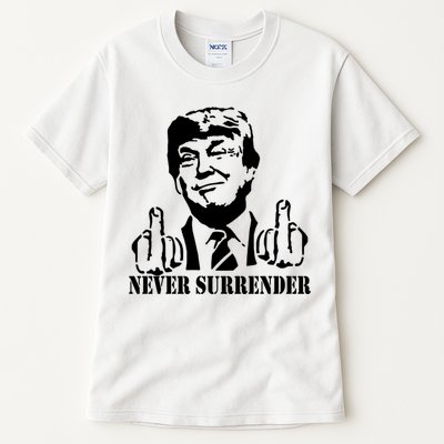 Trump Mug Shot Trump MugShot Never Surrender Tall T-Shirt