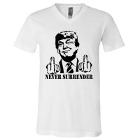 Trump Mug Shot Trump MugShot Never Surrender V-Neck T-Shirt