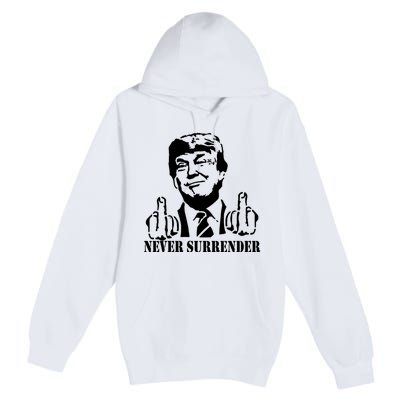 Trump Mug Shot Trump MugShot Never Surrender Premium Pullover Hoodie