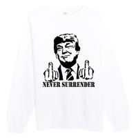 Trump Mug Shot Trump MugShot Never Surrender Premium Crewneck Sweatshirt