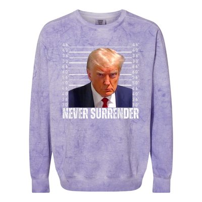 Trump Mug Shot Trump MugShot Never Surrender Colorblast Crewneck Sweatshirt