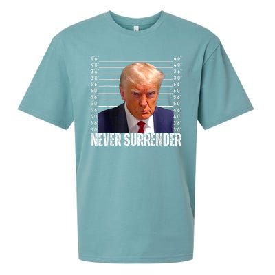 Trump Mug Shot Trump MugShot Never Surrender Sueded Cloud Jersey T-Shirt