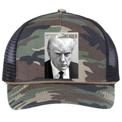 Trump Mug Shot Donald Trump Mug Shot Never Surrender Retro Rope Trucker Hat Cap