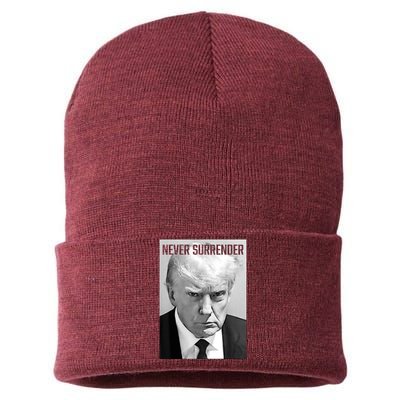 Trump Mug Shot Donald Trump Mug Shot Never Surrender Sustainable Knit Beanie