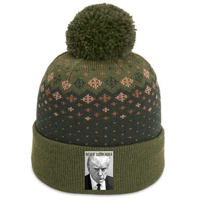 Trump Mug Shot Donald Trump Mug Shot Never Surrender The Baniff Cuffed Pom Beanie