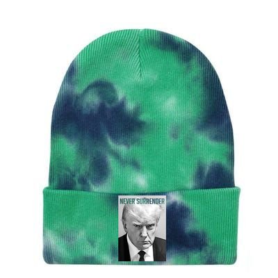 Trump Mug Shot Donald Trump Mug Shot Never Surrender Tie Dye 12in Knit Beanie