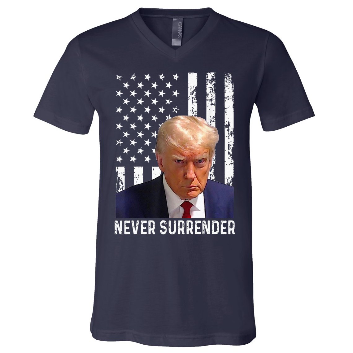 Trump Mug Shot Donald Trump Mug Shot Never Surrender V-Neck T-Shirt