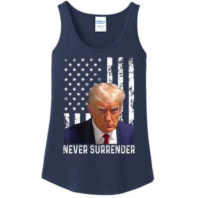 Trump Mug Shot Donald Trump Mug Shot Never Surrender Ladies Essential Tank