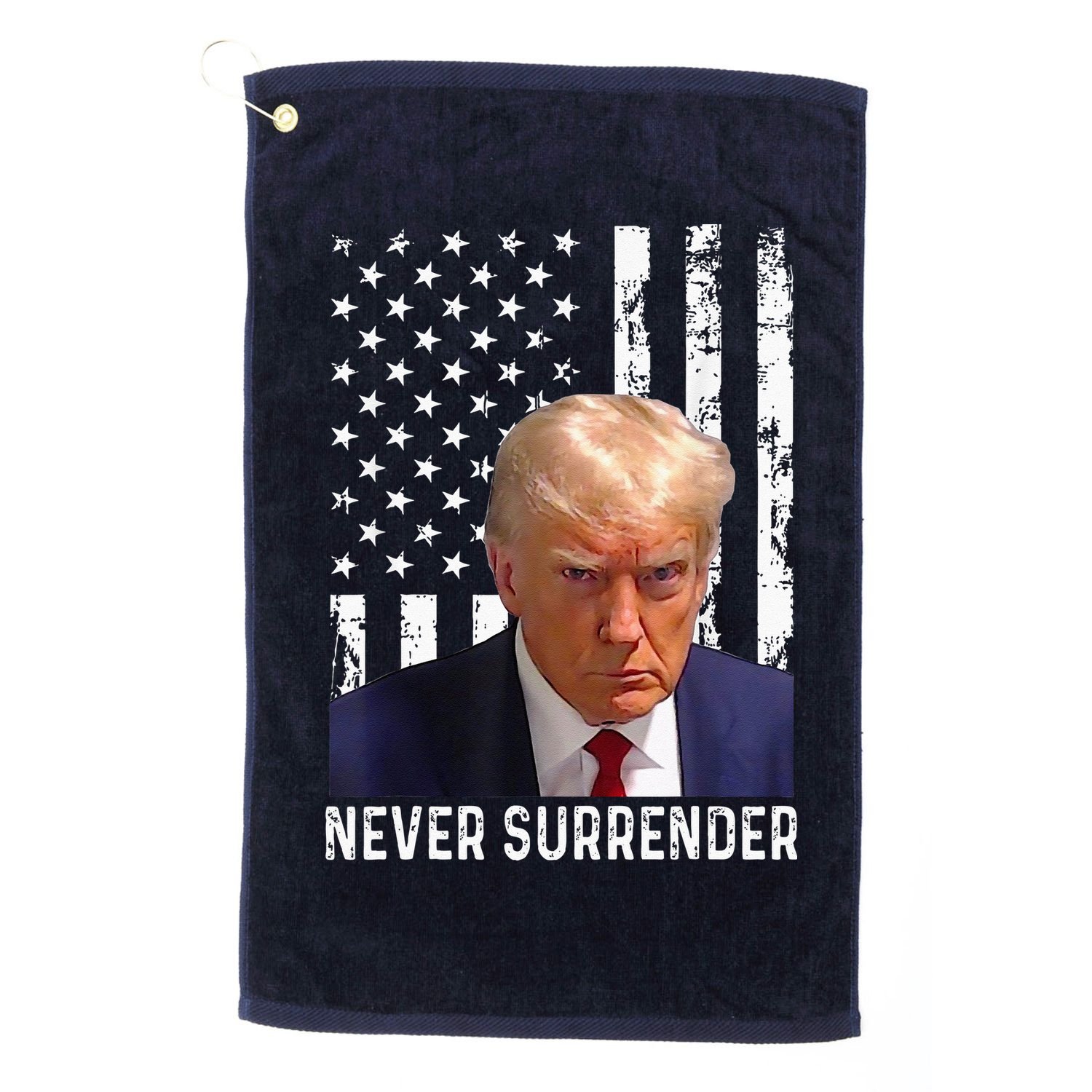 Trump Mug Shot Donald Trump Mug Shot Never Surrender Golf Towel