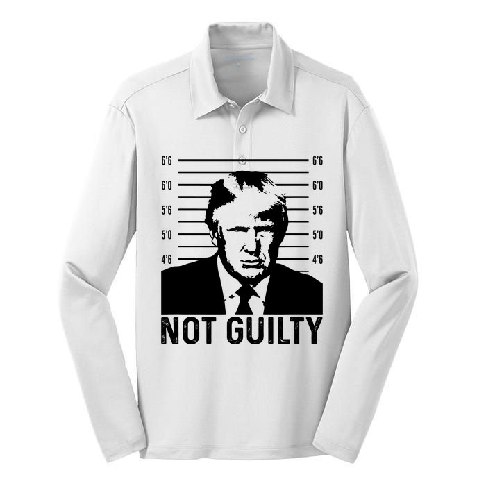 Trump Mug Shot, Trump Not Guilty Pro Trump Supporter Silk Touch Performance Long Sleeve Polo