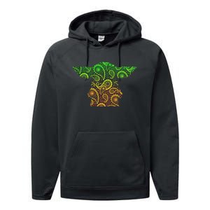 Teardrop Mandala Silhouette Alien Forest Dark Background Performance Fleece Hoodie