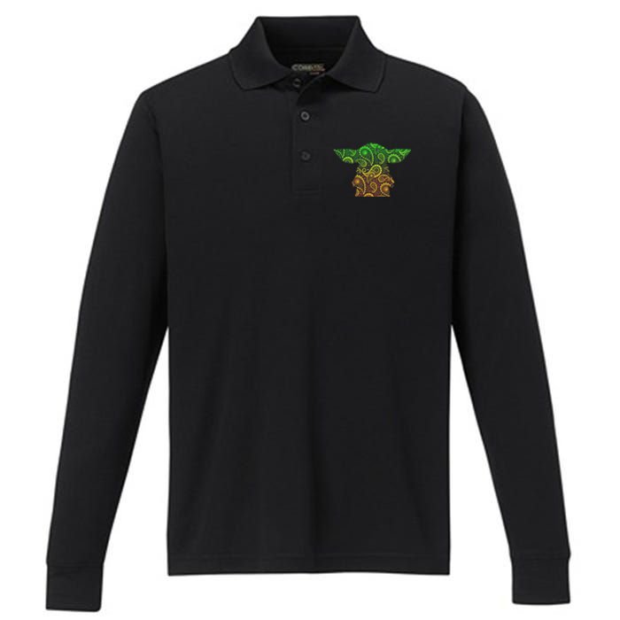 Teardrop Mandala Silhouette Alien Forest Dark Background Performance Long Sleeve Polo