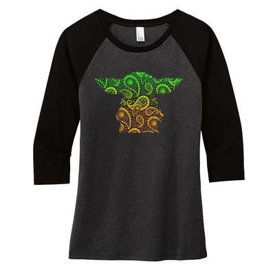 Teardrop Mandala Silhouette Alien Forest Dark Background Women's Tri-Blend 3/4-Sleeve Raglan Shirt