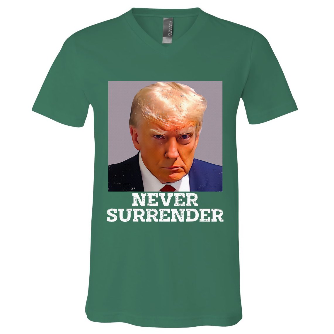 Trump Mug Shot Donald Trump Mug Shot Never Surrender V-Neck T-Shirt