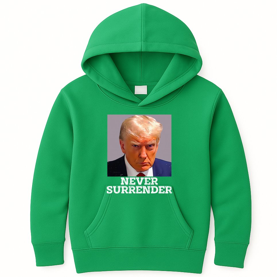 Trump Mug Shot Donald Trump Mug Shot Never Surrender Kids Hoodie