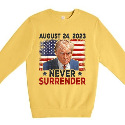 Trump Mug Shot Donald Trump Mug Shot Never Surrender America Flag Premium Crewneck Sweatshirt