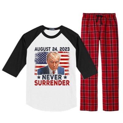 Trump Mug Shot Donald Trump Mug Shot Never Surrender America Flag Raglan Sleeve Pajama Set