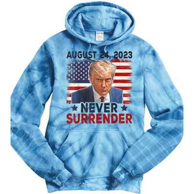 Trump Mug Shot Donald Trump Mug Shot Never Surrender America Flag Tie Dye Hoodie