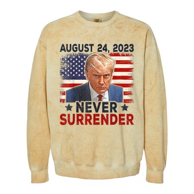 Trump Mug Shot Donald Trump Mug Shot Never Surrender America Flag Colorblast Crewneck Sweatshirt