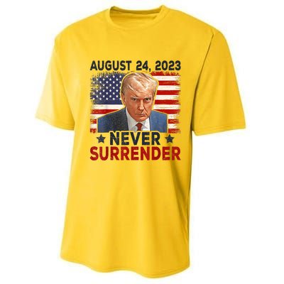 Trump Mug Shot Donald Trump Mug Shot Never Surrender America Flag Performance Sprint T-Shirt