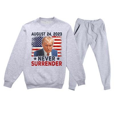 Trump Mug Shot Donald Trump Mug Shot Never Surrender America Flag Premium Crewneck Sweatsuit Set