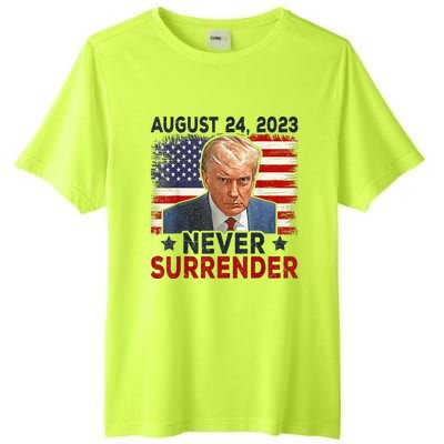 Trump Mug Shot Donald Trump Mug Shot Never Surrender America Flag Tall Fusion ChromaSoft Performance T-Shirt