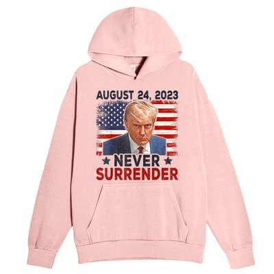 Trump Mug Shot Donald Trump Mug Shot Never Surrender America Flag Urban Pullover Hoodie