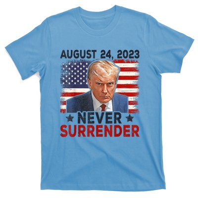 Trump Mug Shot Donald Trump Mug Shot Never Surrender America Flag T-Shirt