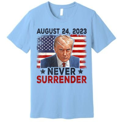Trump Mug Shot Donald Trump Mug Shot Never Surrender America Flag Premium T-Shirt