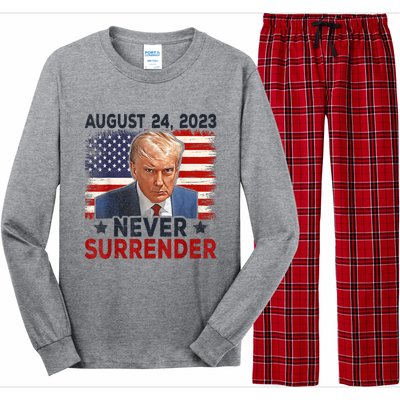 Trump Mug Shot Donald Trump Mug Shot Never Surrender America Flag Long Sleeve Pajama Set