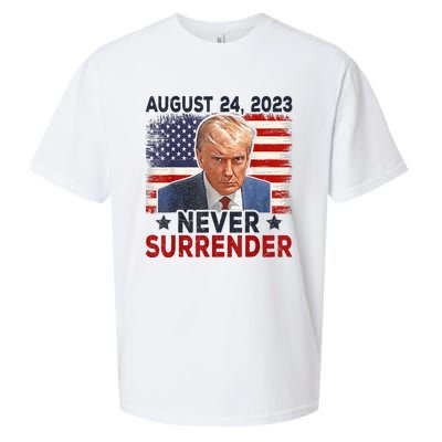 Trump Mug Shot Donald Trump Mug Shot Never Surrender America Flag Sueded Cloud Jersey T-Shirt