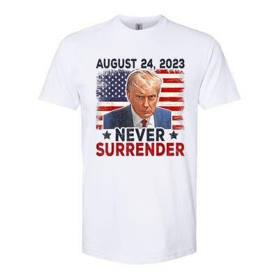 Trump Mug Shot Donald Trump Mug Shot Never Surrender America Flag Softstyle CVC T-Shirt