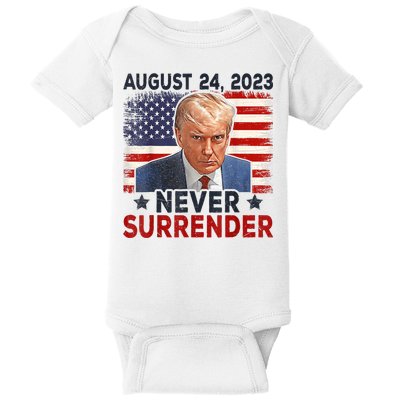 Trump Mug Shot Donald Trump Mug Shot Never Surrender America Flag Baby Bodysuit