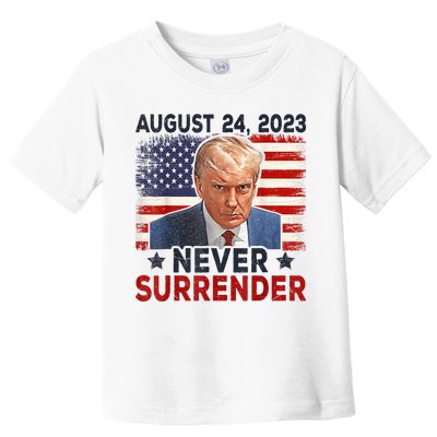 Trump Mug Shot Donald Trump Mug Shot Never Surrender America Flag Toddler T-Shirt