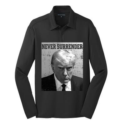 Trump Mug Shot Donald Trump Mug Shot Never Surrender Silk Touch Performance Long Sleeve Polo