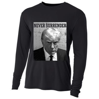Trump Mug Shot Donald Trump Mug Shot Never Surrender Cooling Performance Long Sleeve Crew