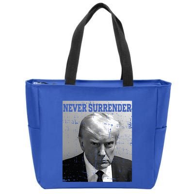 Trump Mug Shot Donald Trump Mug Shot Never Surrender Zip Tote Bag