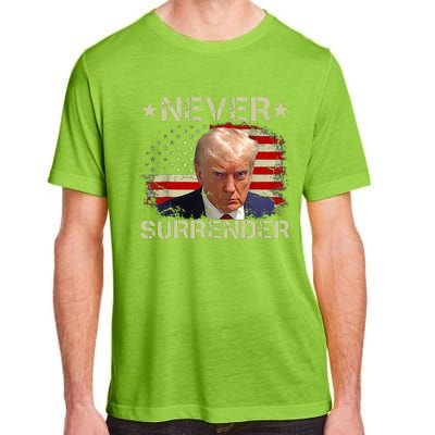 Trump Mug Shot Never Surrender Pro Trump American Flag Adult ChromaSoft Performance T-Shirt