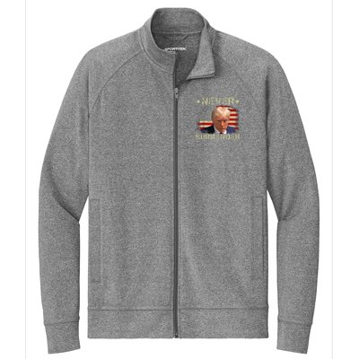 Trump Mug Shot Never Surrender Pro Trump American Flag Stretch Full-Zip Cadet Jacket