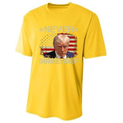 Trump Mug Shot Never Surrender Pro Trump American Flag Performance Sprint T-Shirt