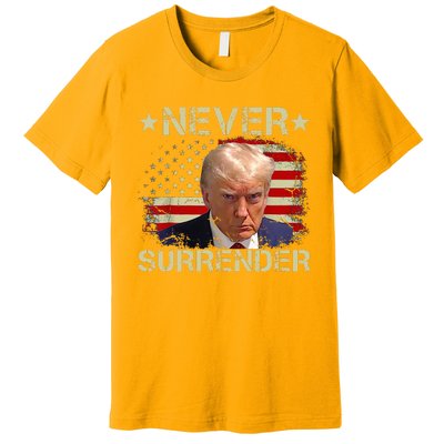 Trump Mug Shot Never Surrender Pro Trump American Flag Premium T-Shirt