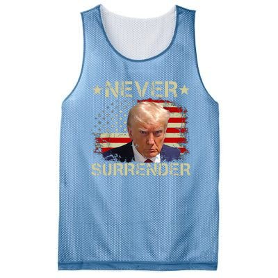 Trump Mug Shot Never Surrender Pro Trump American Flag Mesh Reversible Basketball Jersey Tank