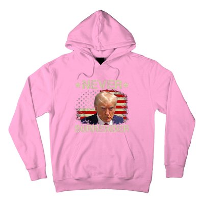 Trump Mug Shot Never Surrender Pro Trump American Flag Hoodie