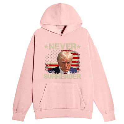 Trump Mug Shot Never Surrender Pro Trump American Flag Urban Pullover Hoodie