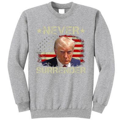 Trump Mug Shot Never Surrender Pro Trump American Flag Sweatshirt