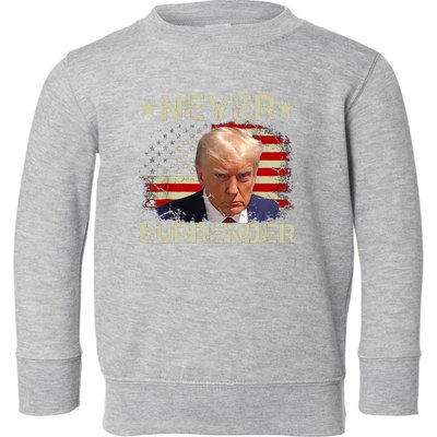 Trump Mug Shot Never Surrender Pro Trump American Flag Toddler Sweatshirt