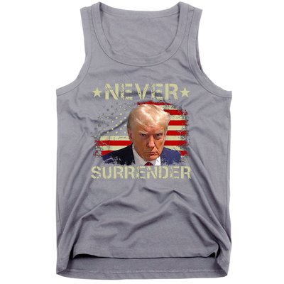 Trump Mug Shot Never Surrender Pro Trump American Flag Tank Top