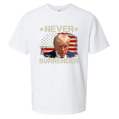 Trump Mug Shot Never Surrender Pro Trump American Flag Sueded Cloud Jersey T-Shirt