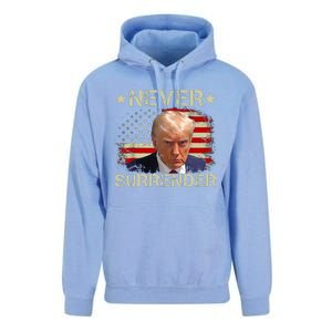 Trump Mug Shot Never Surrender Pro Trump American Flag Unisex Surf Hoodie